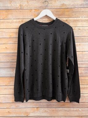 PJ Salvage Top Women’s Size Small Gray Black Polka Dot Lounge Long Sleeve NWT